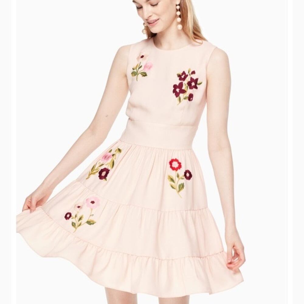 Kate Spade Ma Cherie Rosedew Floral Embroidered Dress Light Pink Sz 8
